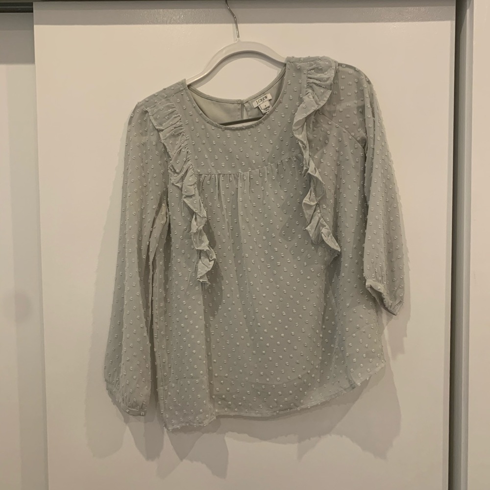 J Crew Dotted ruffle top in sea foam green
